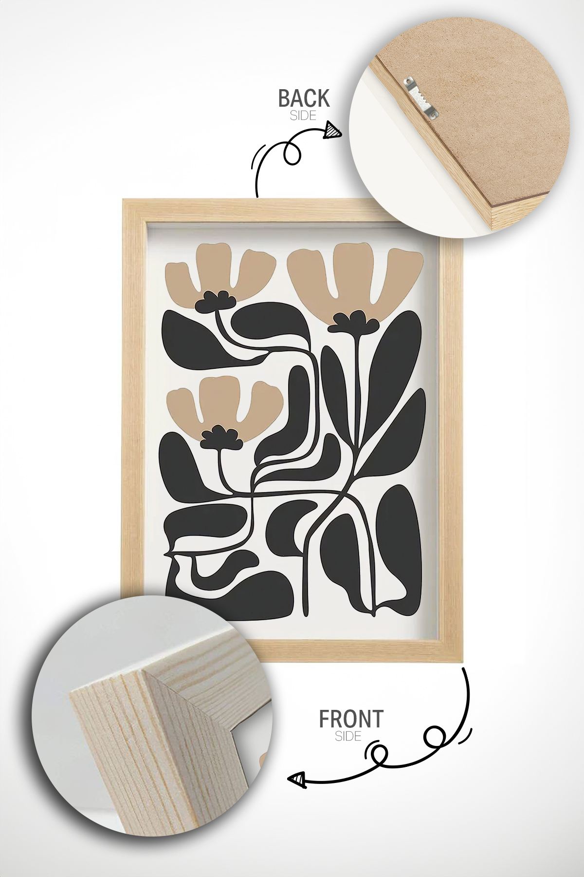 **Quadro Decorativo Emoldurado Multicolor em Madeira Maciça - 3 Peças 33x48cm - Impressão Digital Premium**