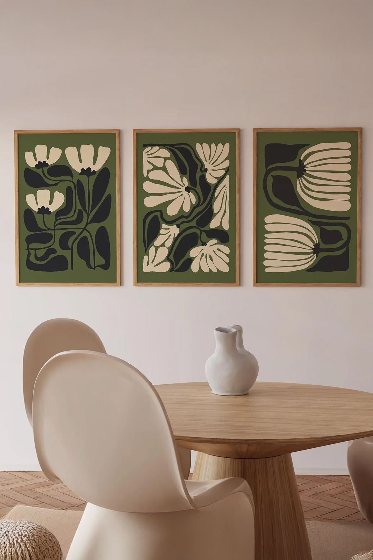 **Quadro Decorativo Emoldurado Multicolor em Madeira Maciça - Conjunto 3 Peças 33x48cm**