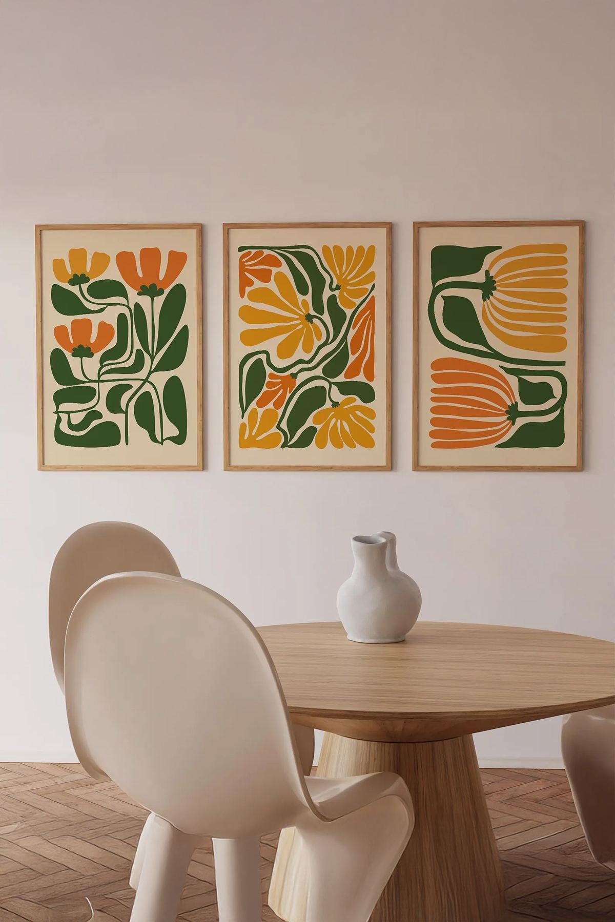 **Quadro Decorativo Emoldurado Multicolor em Madeira Maciça - Conjunto 3 Peças 33x48cm**