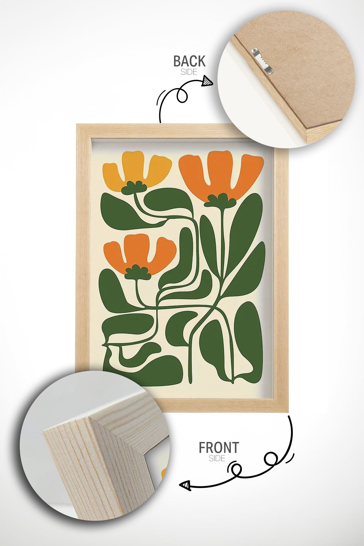 **Quadro Decorativo Emoldurado Multicolor em Madeira Maciça - Conjunto 3 Peças 33x48cm**