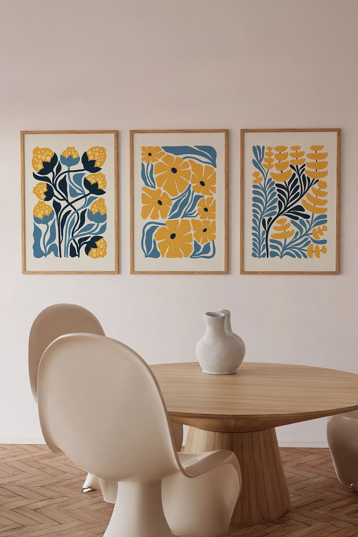 **Quadro Decorativo Emoldurado Multicolor em Madeira Maciça - Conjunto 3 Peças 33x48cm**
