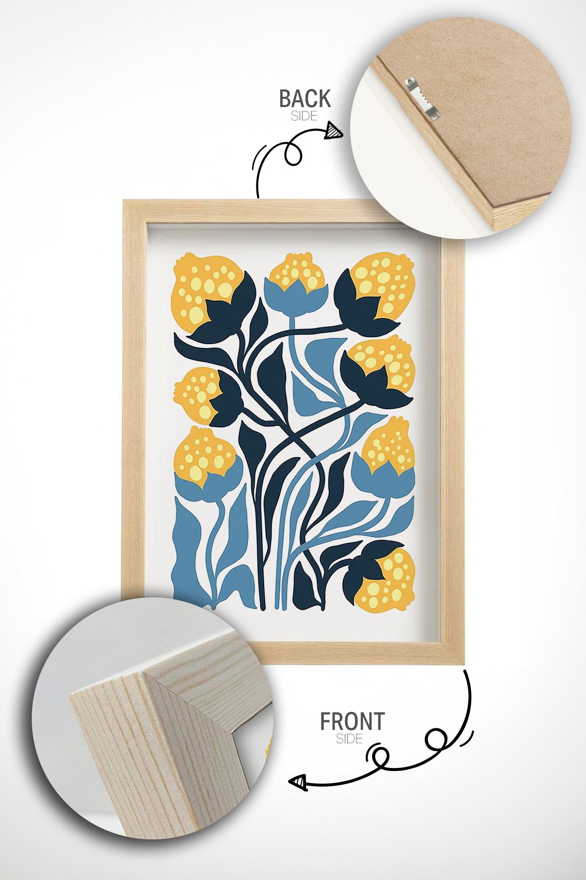 **Quadro Decorativo Emoldurado Multicolor em Madeira Maciça - Conjunto 3 Peças 33x48cm**