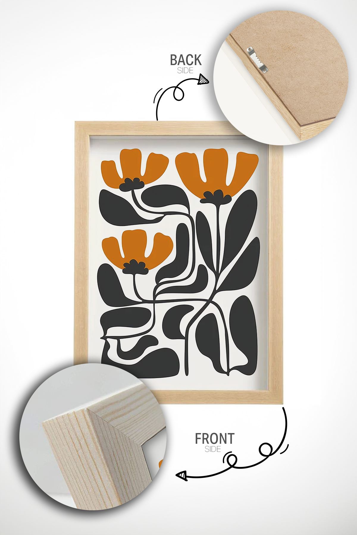 **Quadro Decorativo Emoldurado Multicolor em Madeira Maciça - Conjunto 3 Peças 33x48cm**