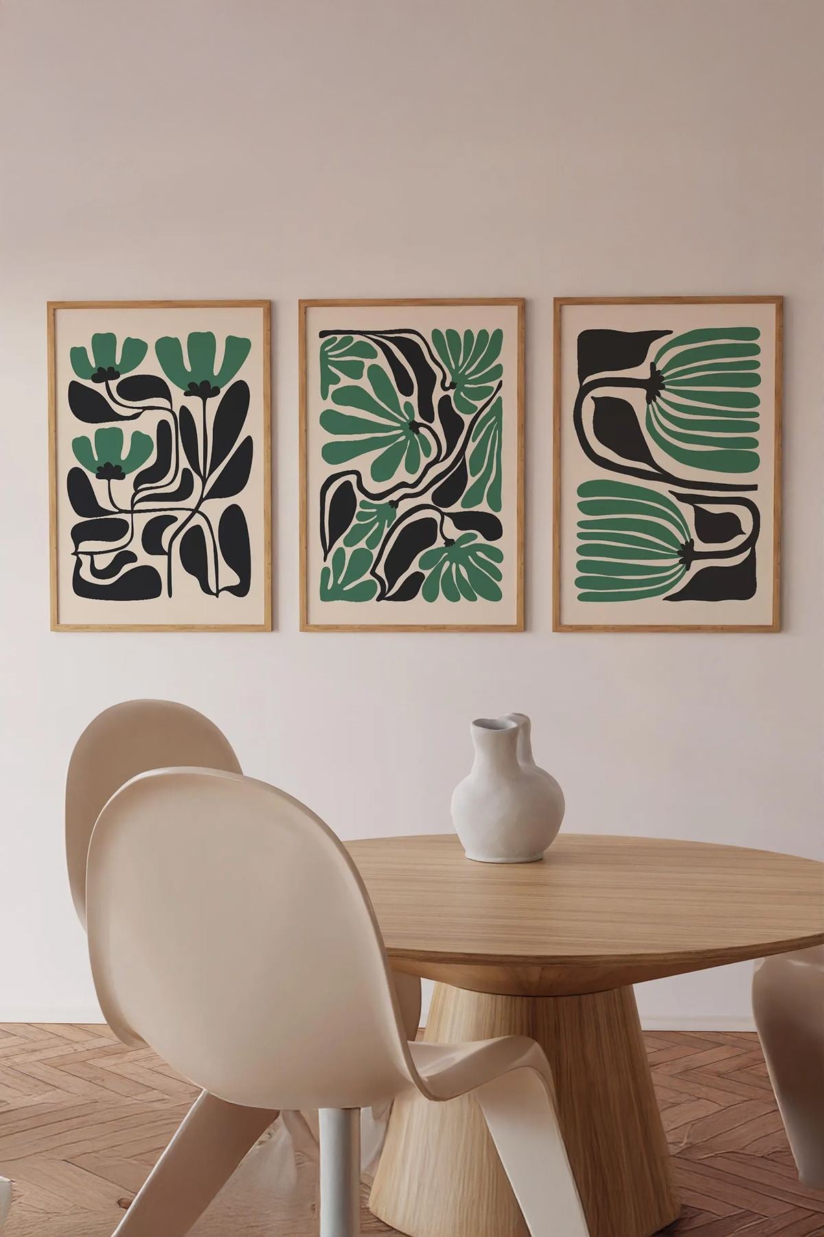**Quadro Decorativo Emoldurado Multicolor em Madeira Maciça - Conjunto 3 Peças 33x48cm**
