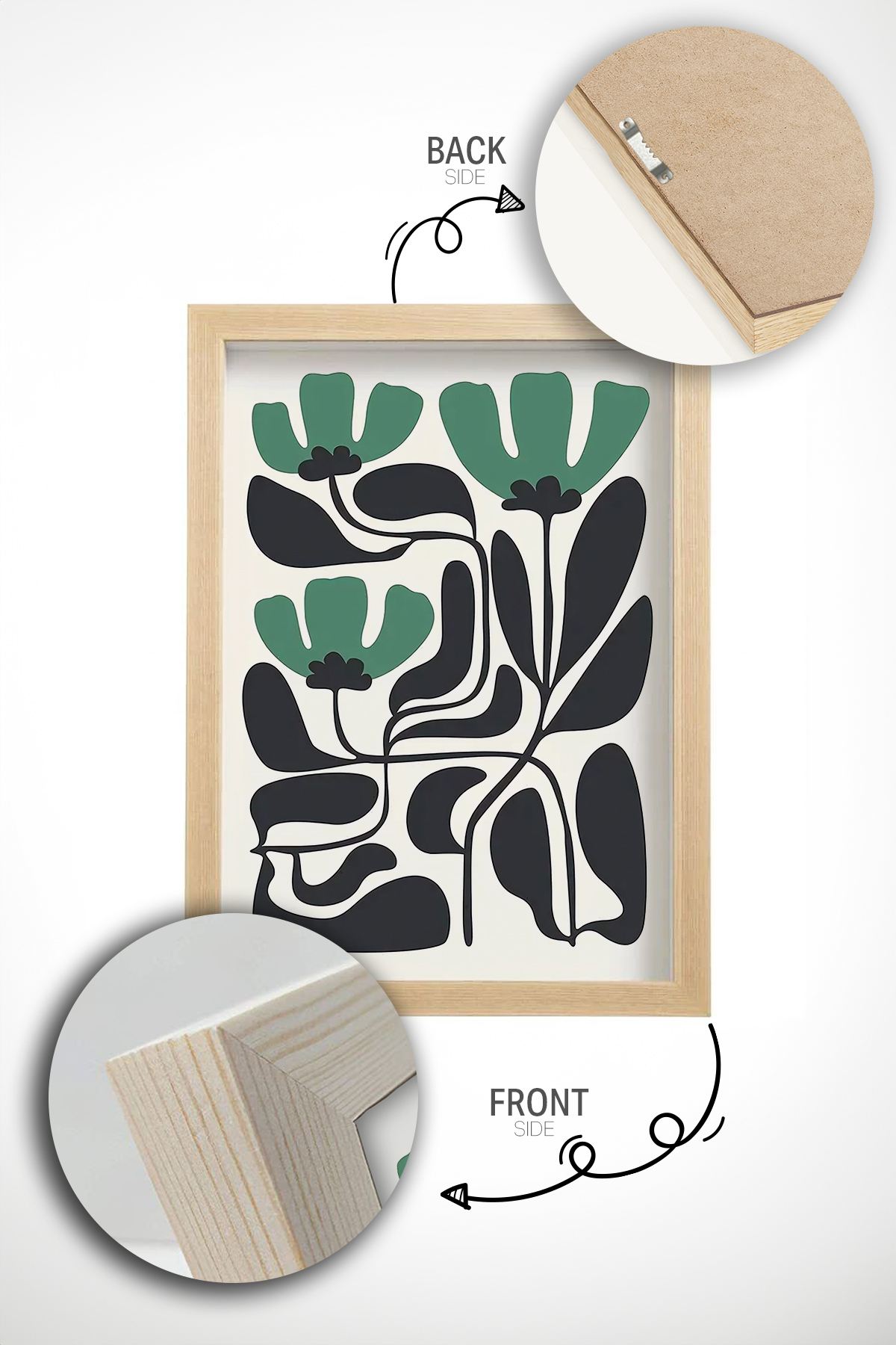 **Quadro Decorativo Emoldurado Multicolor em Madeira Maciça - Conjunto 3 Peças 33x48cm**