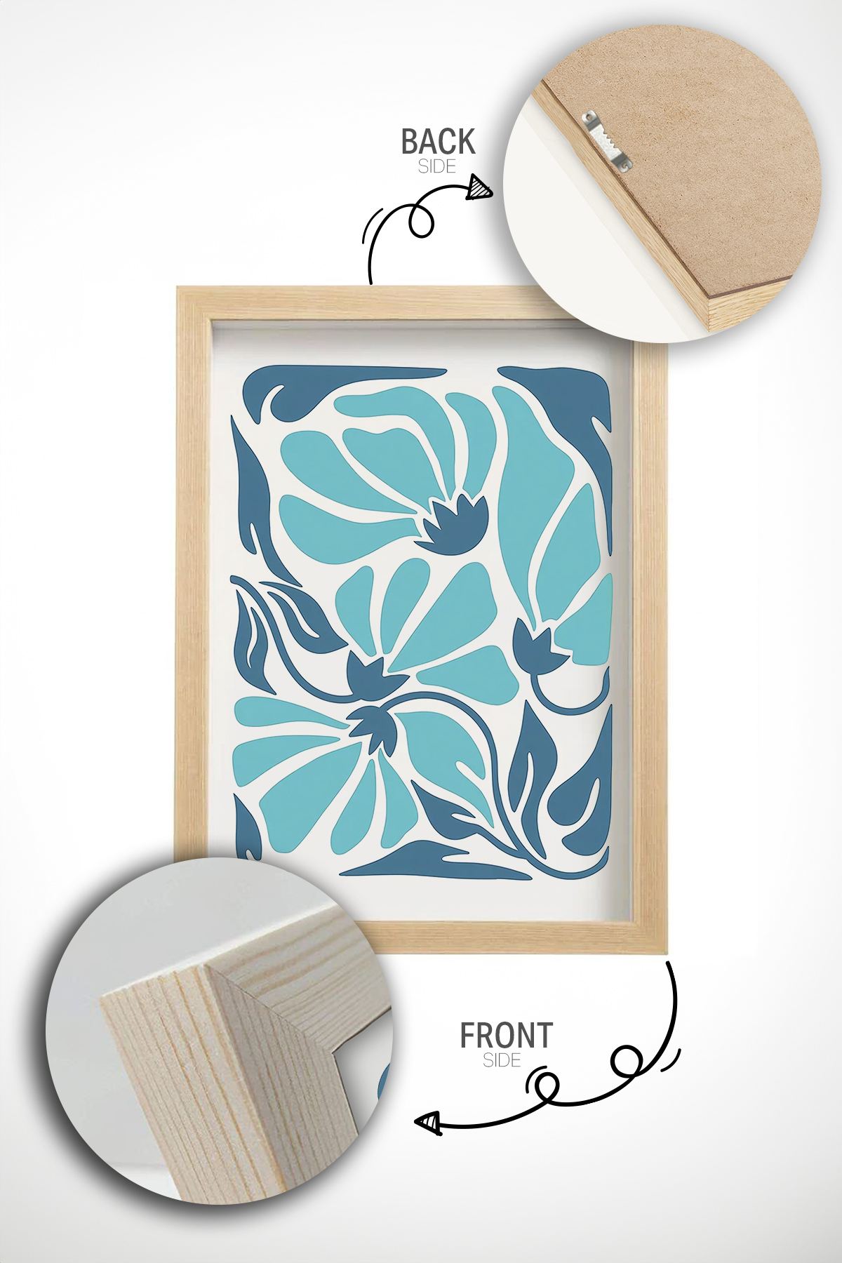 **Conjunto de 3 Quadros Decorativos Multicolor com Moldura de Madeira Maciça - 33x48cm**