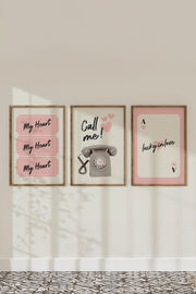 **Conjunto de 3 Quadros Decorativos Multicolor com Moldura de Madeira Maciça - 33x48cm**