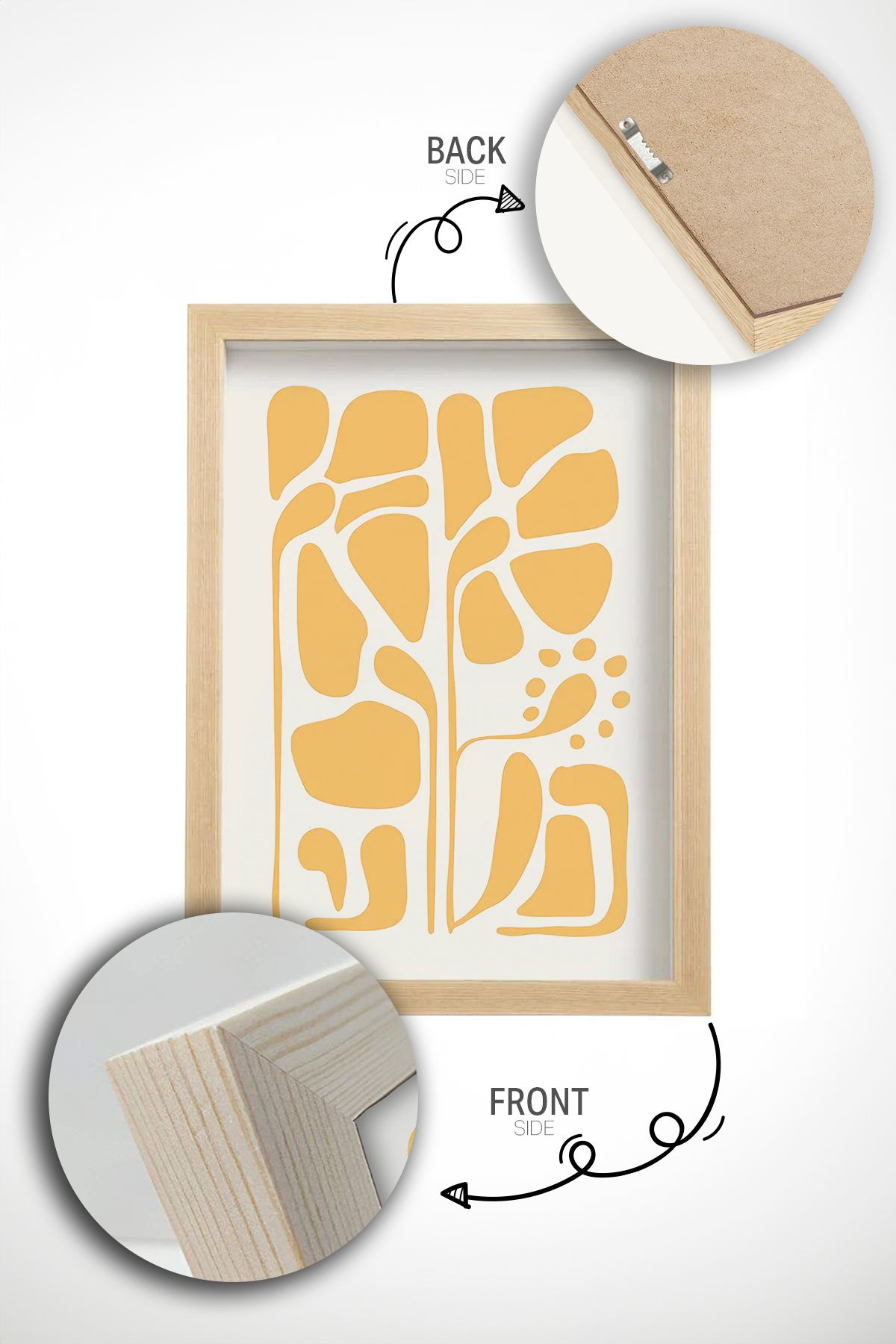 **Conjunto de 3 Quadros Decorativos Multicolor com Moldura de Madeira Maciça - 33x48cm**