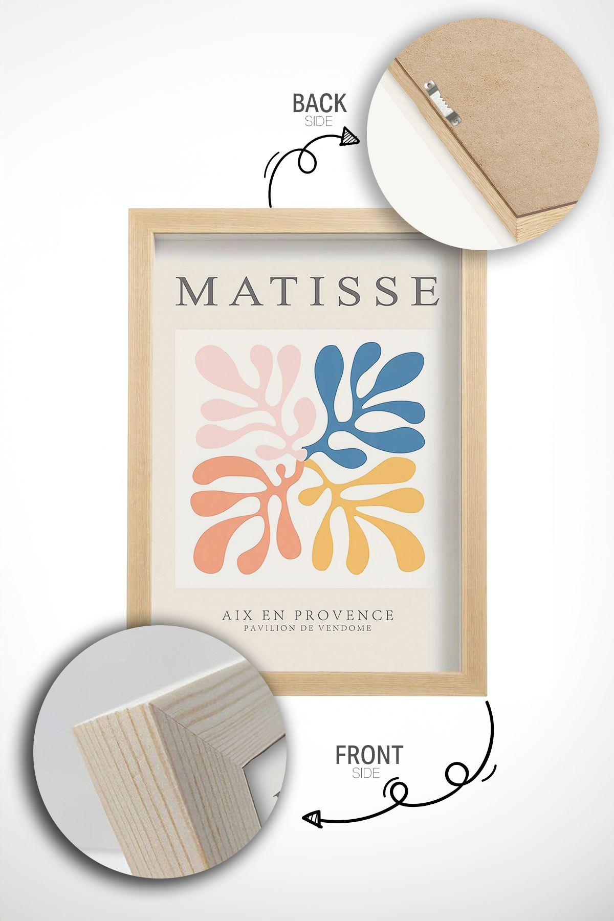 **Conjunto de 3 Quadros Decorativos Multicolor com Moldura de Madeira Maciça - 33x48cm**