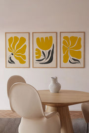**Conjunto de 3 Quadros Decorativos Multicolor com Moldura de Madeira Maciça - 33x48cm**