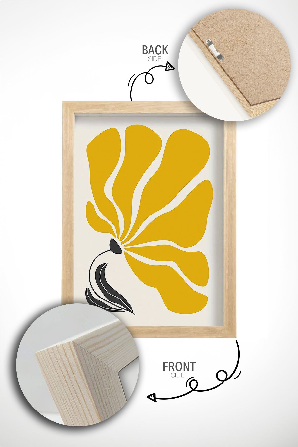 **Conjunto de 3 Quadros Decorativos Multicolor com Moldura de Madeira Maciça - 33x48cm**