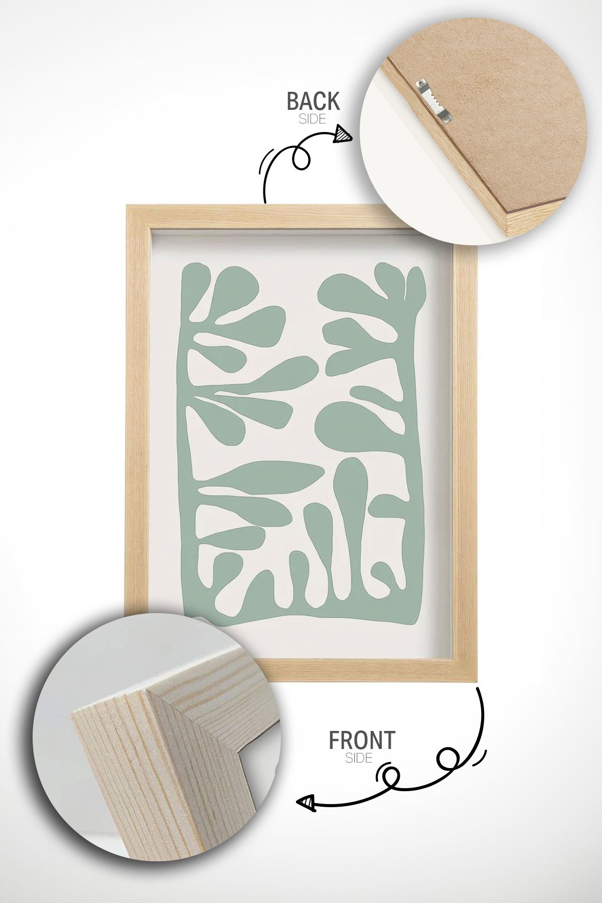 Conjunto de 3 Quadros Decorativos com Moldura — Multicolor, Madeira Maciça 2 cm, Impressão Digital, 33 x 48 cm cada