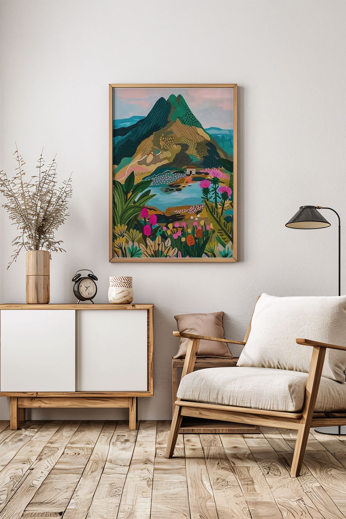 Quadro Decorativo Multicolor com Moldura de Madeira Maciça - Impressão Digital Premium 33x48cm