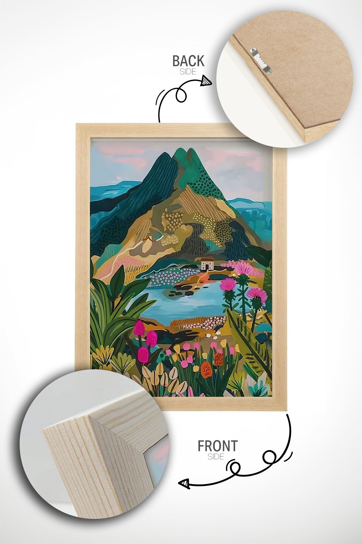 Quadro Decorativo Multicolor com Moldura de Madeira Maciça - Impressão Digital Premium 33x48cm