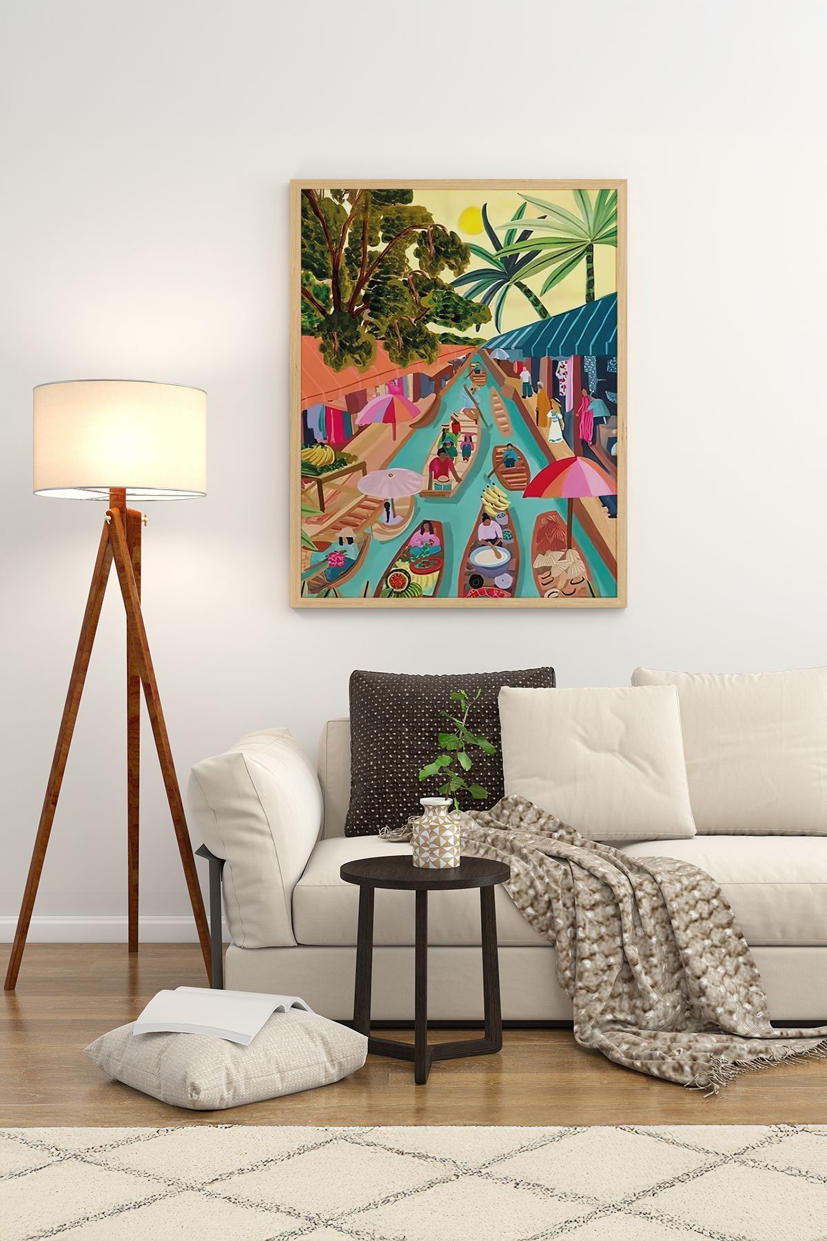 Quadro Decorativo Multicolor com Moldura de Madeira Maciça - Impressão Digital Premium 33x48cm