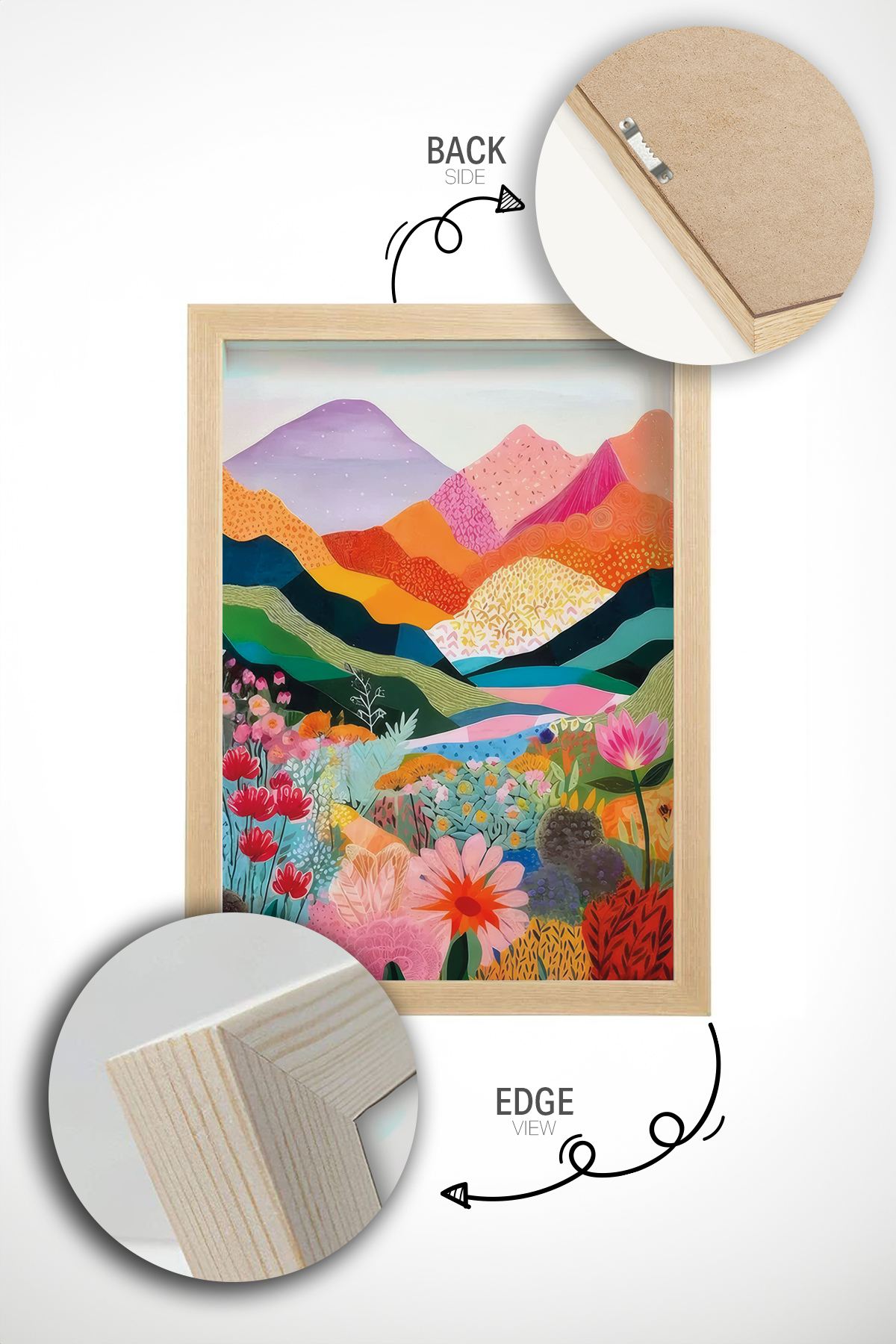 Arte Decorativa Emoldurada Multicolor - Quadro em Madeira Maciça 33x48cm com Impressão Digital de Alta Qualidade