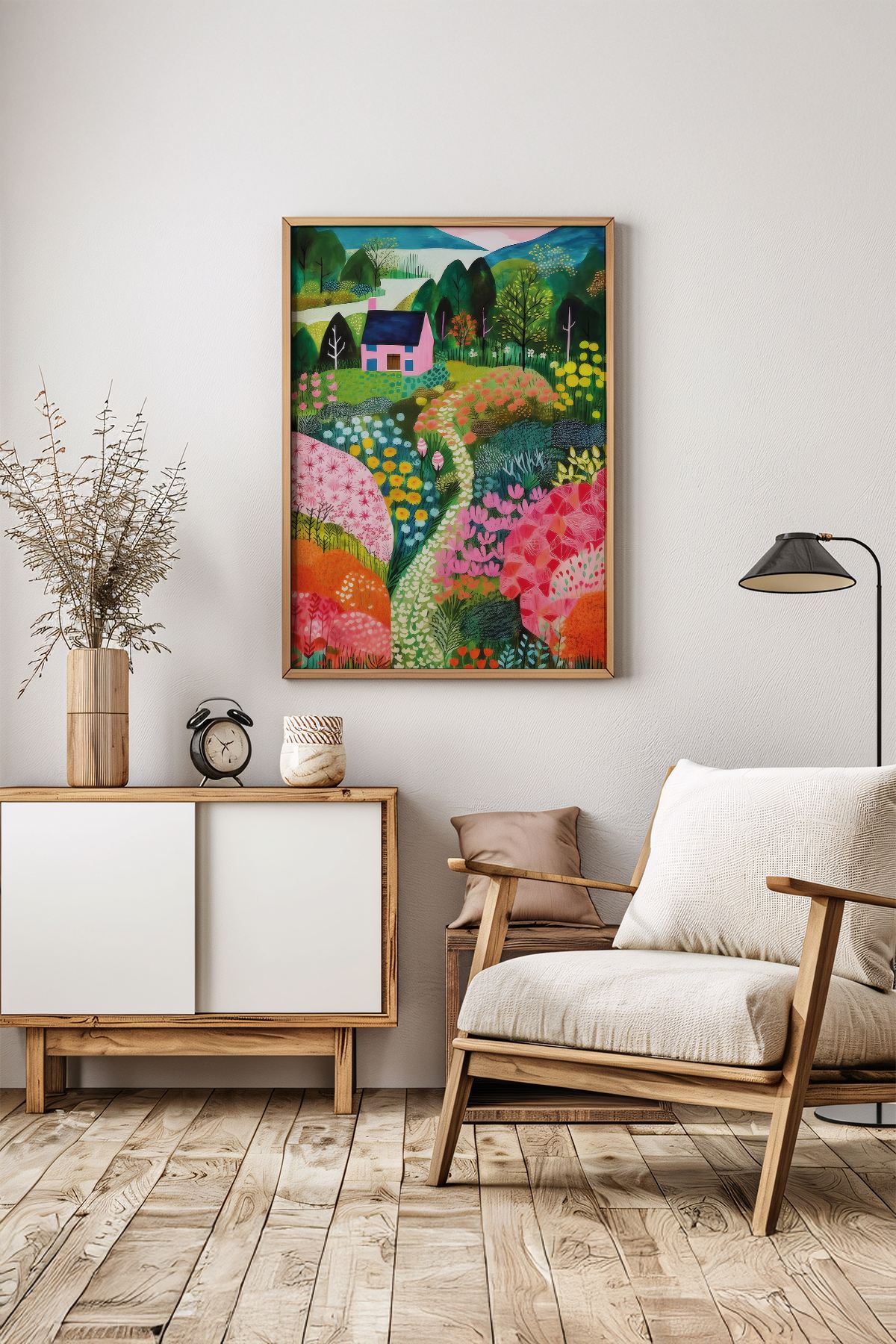 Arte Decorativa Emoldurada Multicolor - Quadro em Madeira Maciça 33x48cm com Impressão Digital de Alta Qualidade