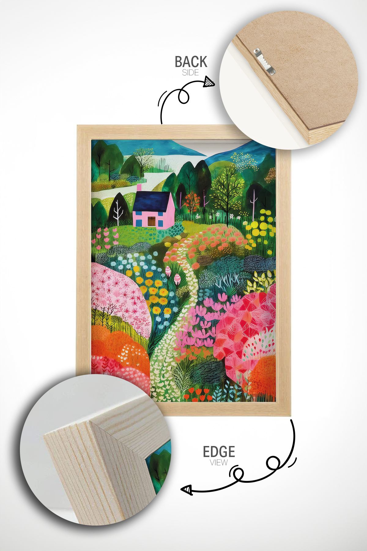 Arte Decorativa Emoldurada Multicolor - Quadro em Madeira Maciça 33x48cm com Impressão Digital de Alta Qualidade