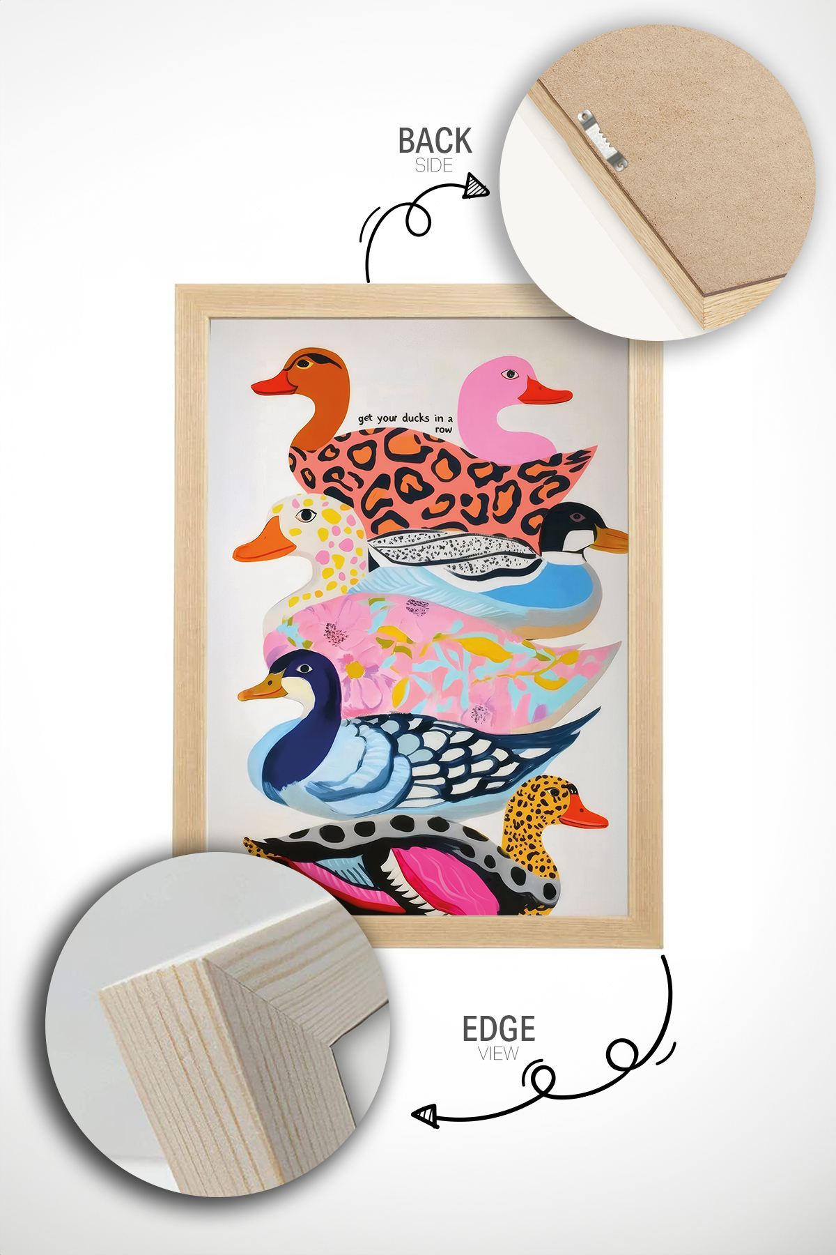 Arte Decorativa Emoldurada Multicolor - Quadro em Madeira Maciça 33x48cm com Impressão Digital de Alta Qualidade