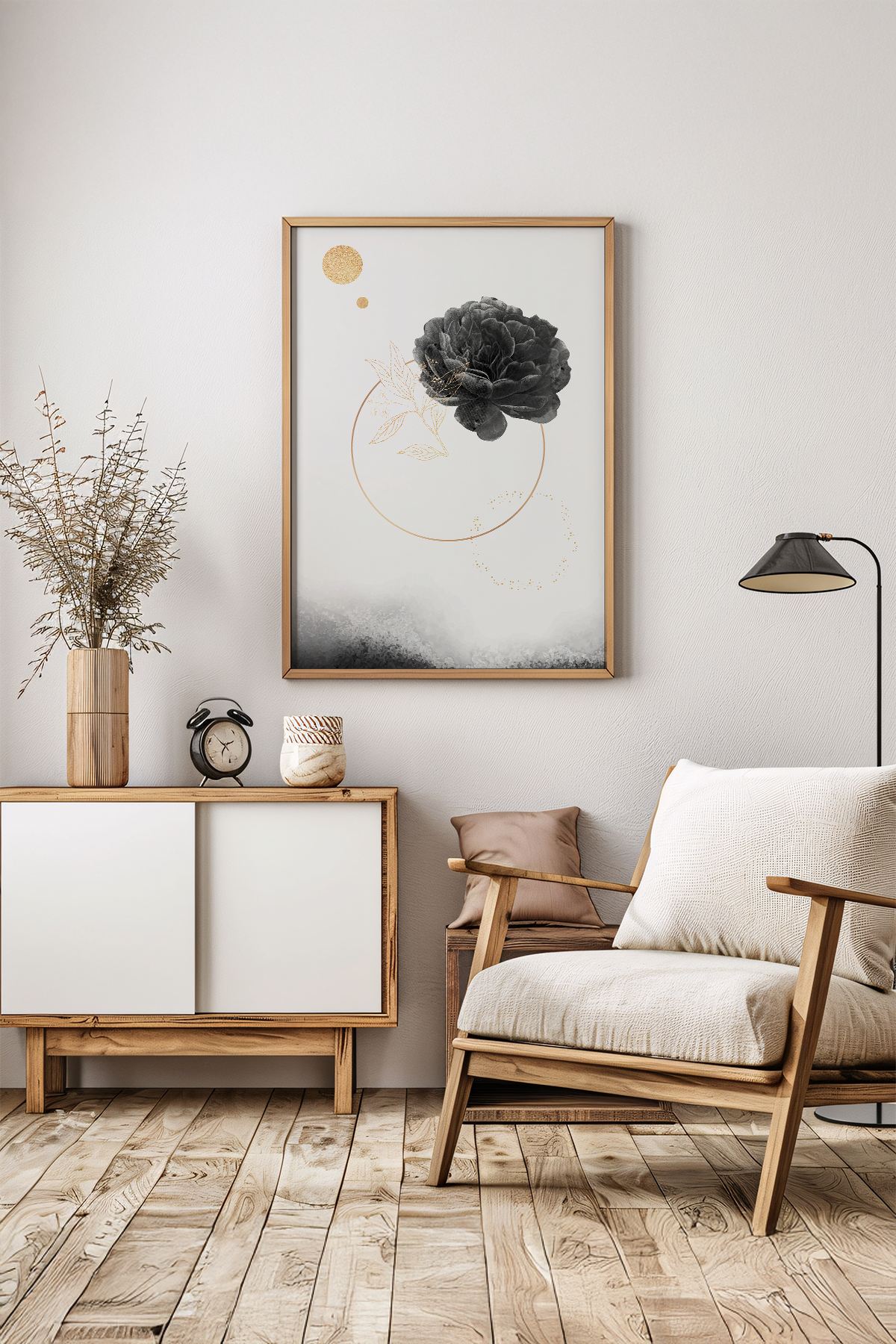 Arte Decorativa Emoldurada Multicolor - Quadro em Madeira Maciça 33x48cm com Impressão Digital de Alta Qualidade