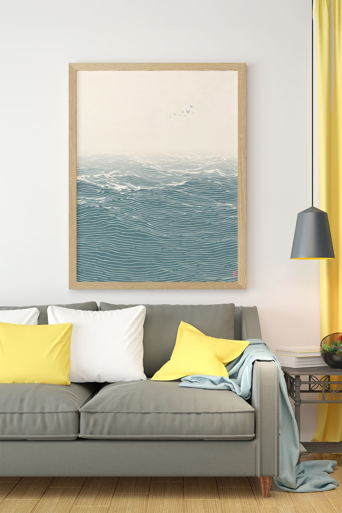 Quadro Decorativo Multicolor com Moldura de Madeira Maciça - 33x48cm - Impressão Digital Premium