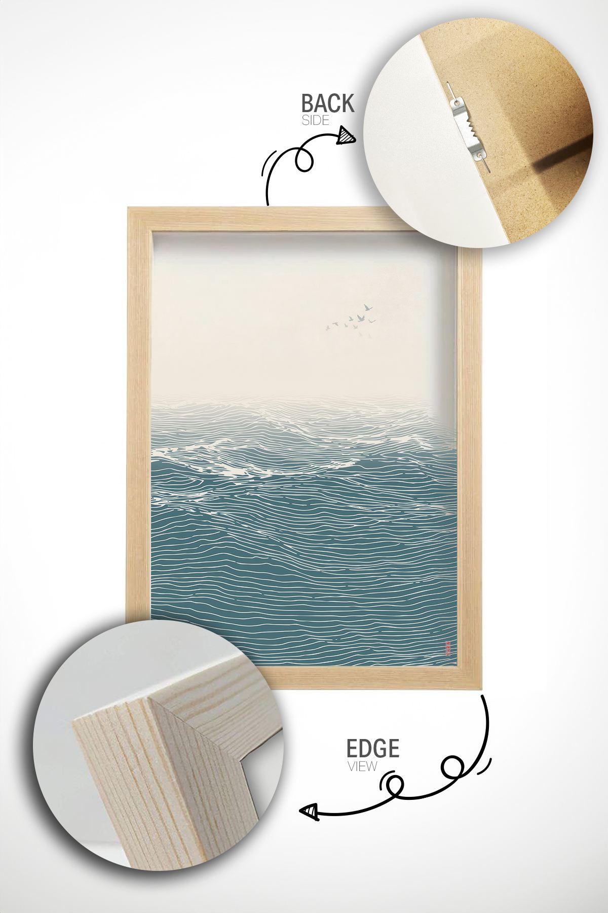 Quadro Decorativo Multicolor com Moldura de Madeira Maciça - 33x48cm - Impressão Digital Premium