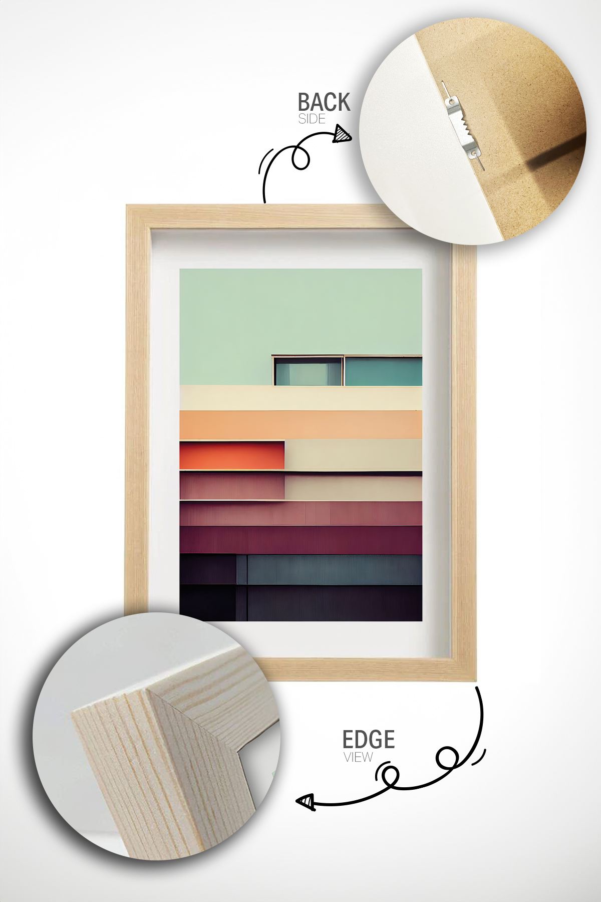 Quadro Decorativo Multicolor com Moldura de Madeira Maciça - Impressão Digital Premium 33x48cm