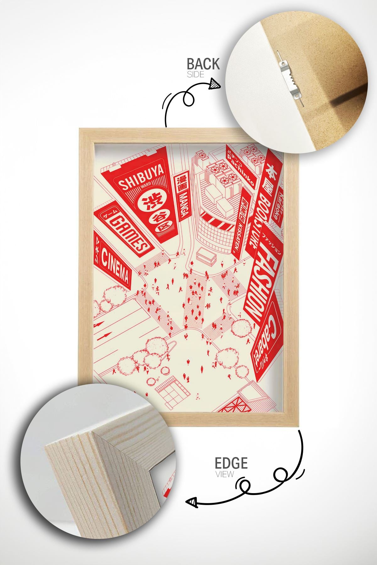 Quadro Decorativo Multicolor com Moldura de Madeira Maciça - Impressão Digital Premium 33x48cm