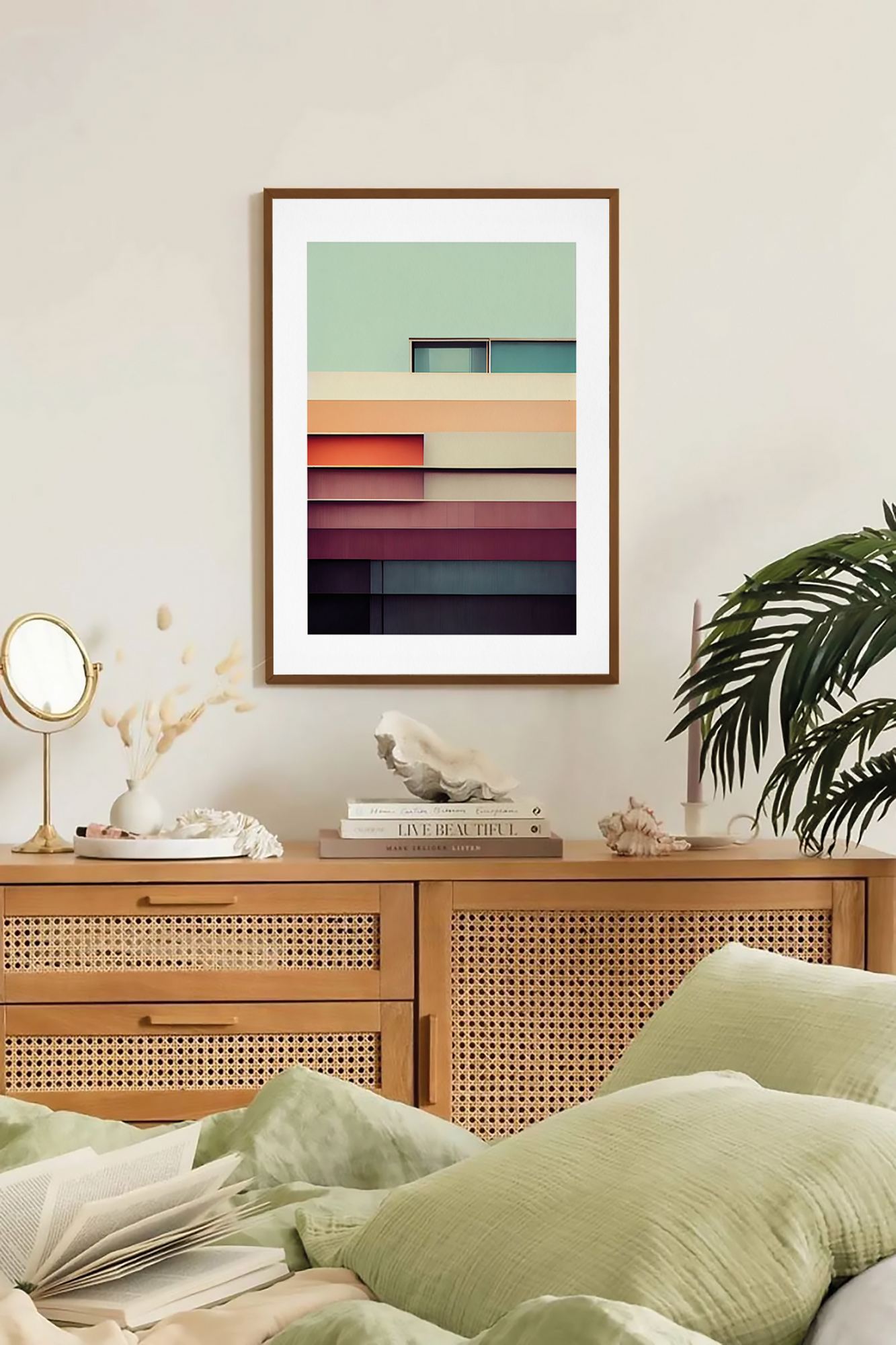 Quadro Decorativo Multicolor com Moldura de Madeira Maciça - Impressão Digital 33x48cm