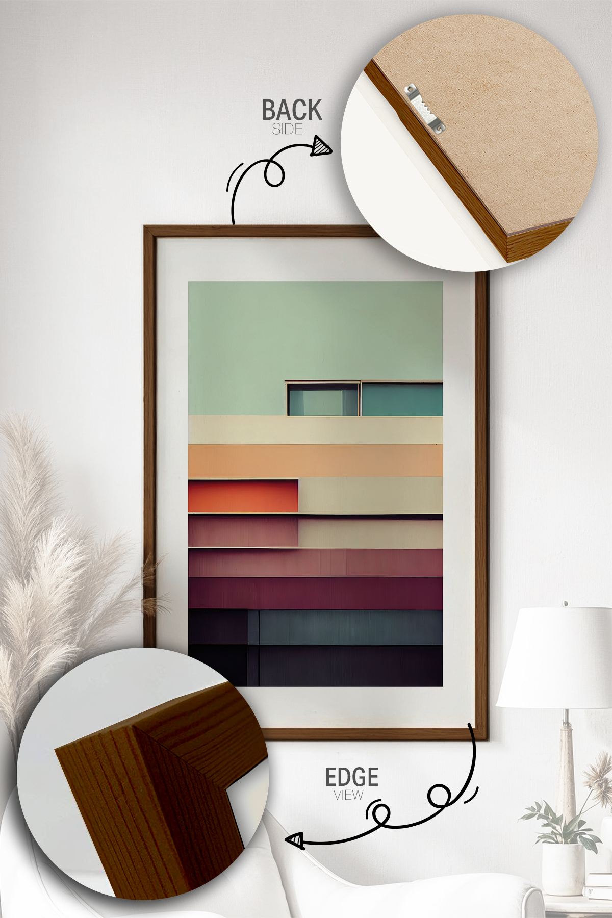 Quadro Decorativo Multicolor com Moldura de Madeira Maciça - Impressão Digital 33x48cm