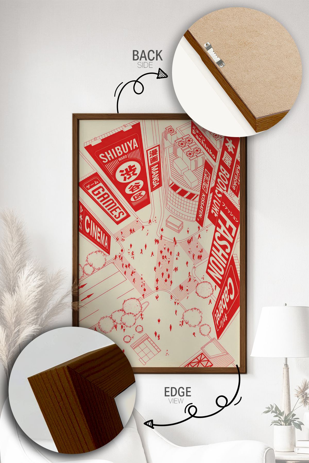 Quadro Decorativo Emoldurado Multicolor 33x48cm - Moldura Madeira Maciça 2cm