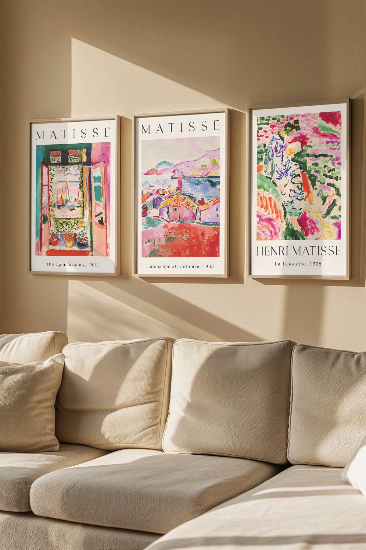 Quadro Decorativo Emoldurado em Madeira Maciça - Arte Multicolor 3 Peças 33x48cm