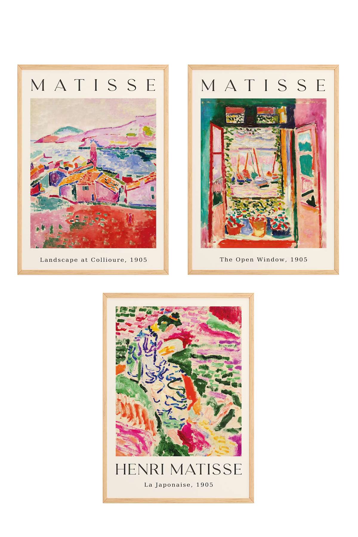 Quadro Decorativo Emoldurado em Madeira Maciça - Arte Multicolor 3 Peças 33x48cm