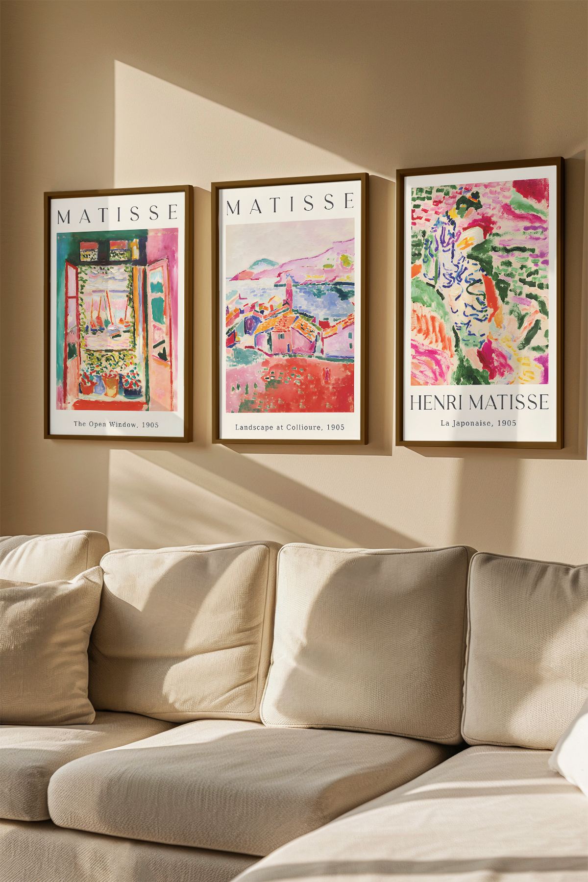 Quadro Decorativo Emoldurado Multicolor - 3 Peças em Madeira Maciça 33x48cm