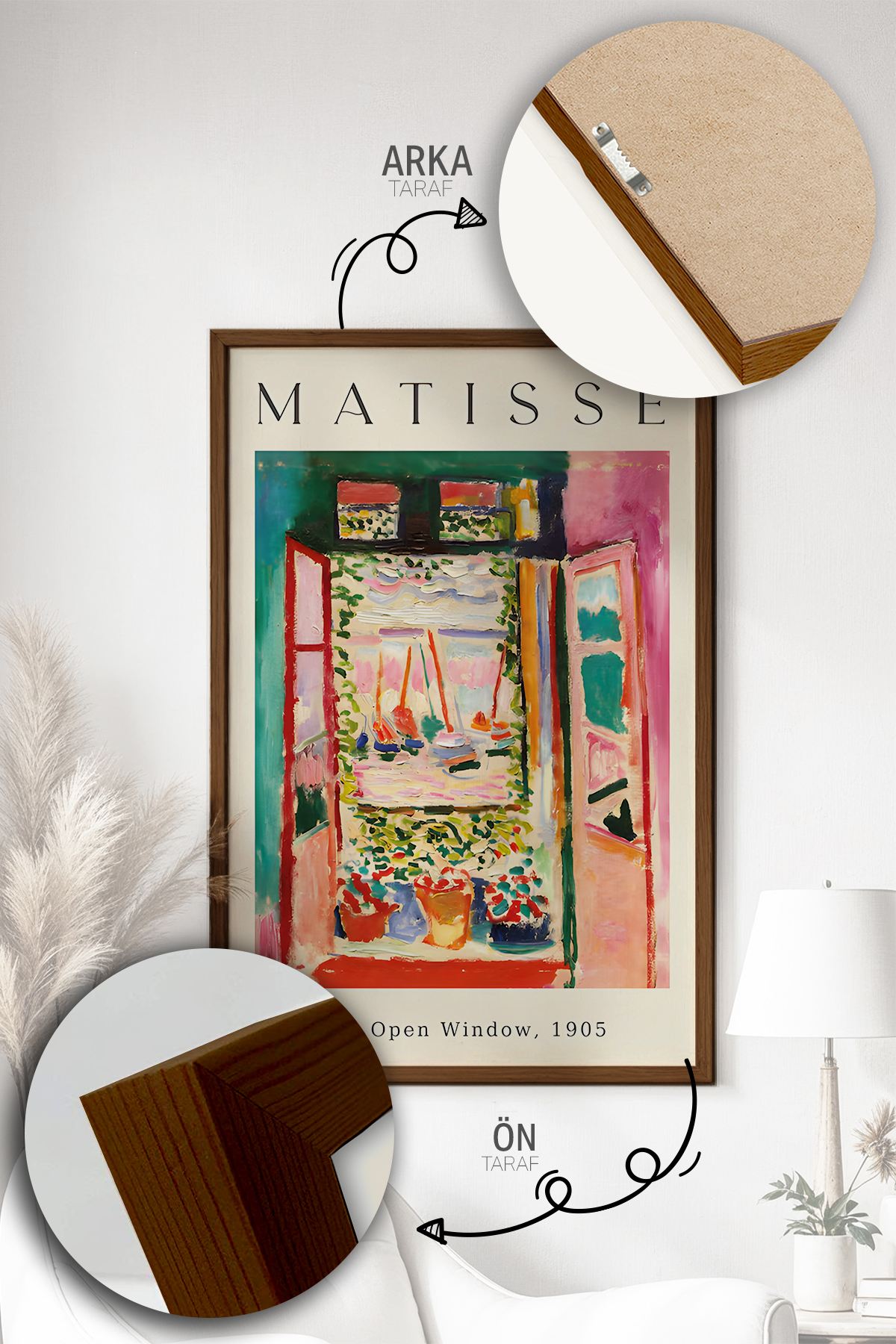 Quadro Decorativo Emoldurado Multicolor - 3 Peças em Madeira Maciça 33x48cm