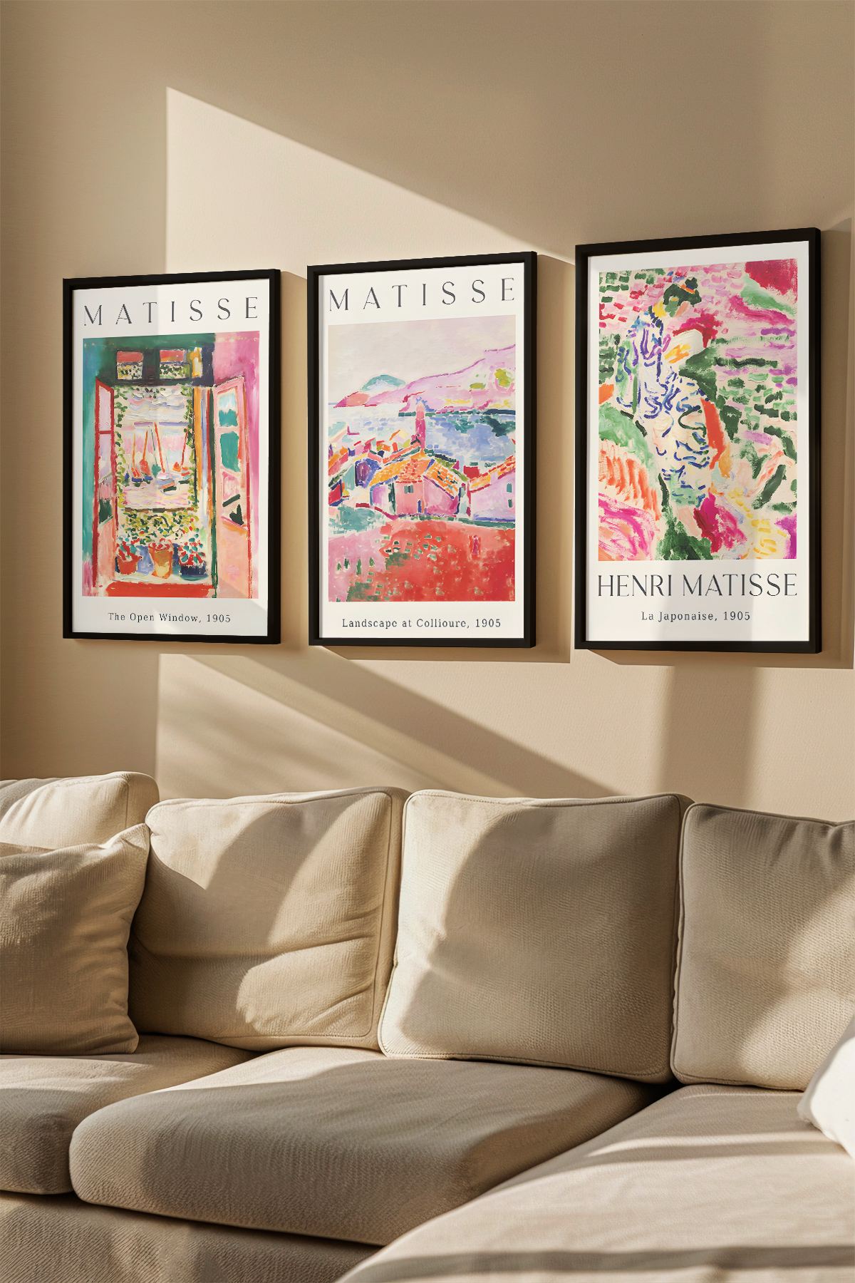 Quadro Decorativo Emoldurado Multicolor - 3 Peças em Madeira Maciça 33x48cm