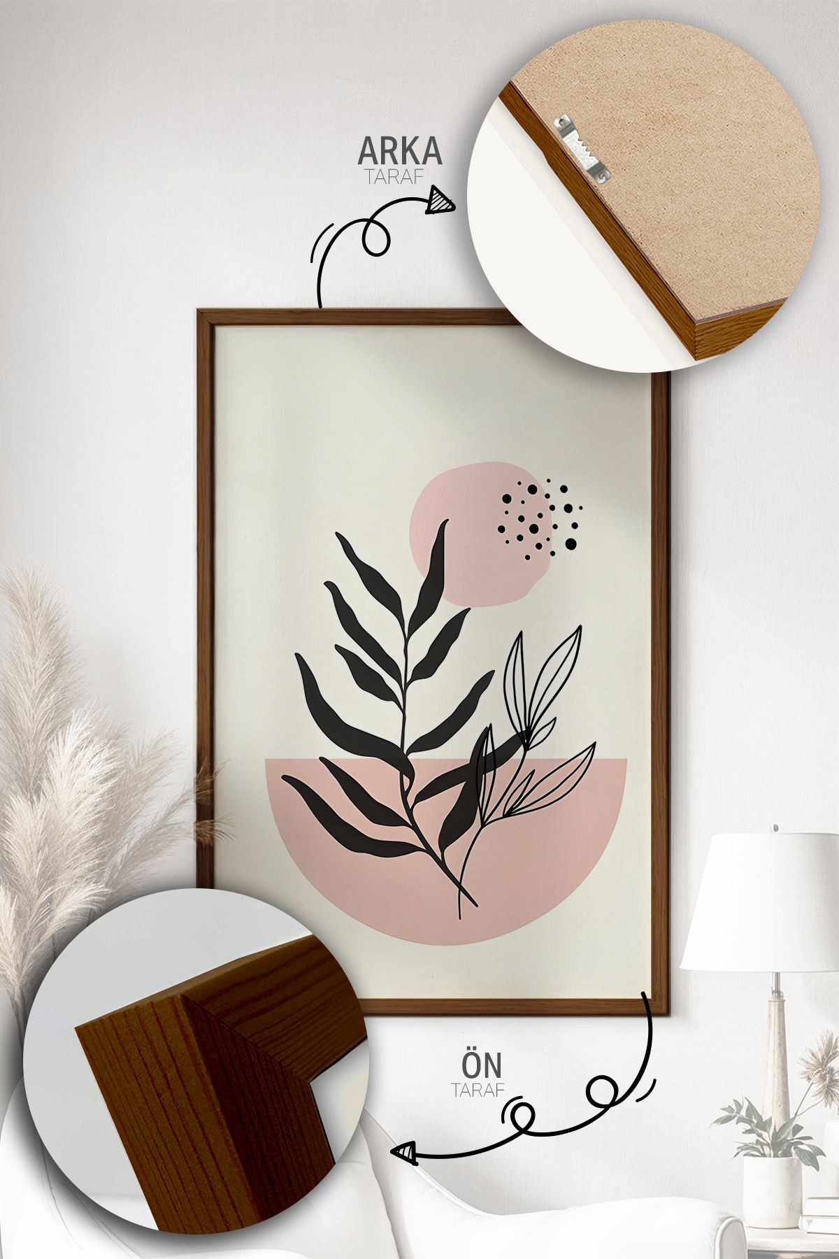 Quadro Decorativo Emoldurado Multicolor Artvmodel2-Kahve - 3 Peças em Madeira Maciça 33x48cm