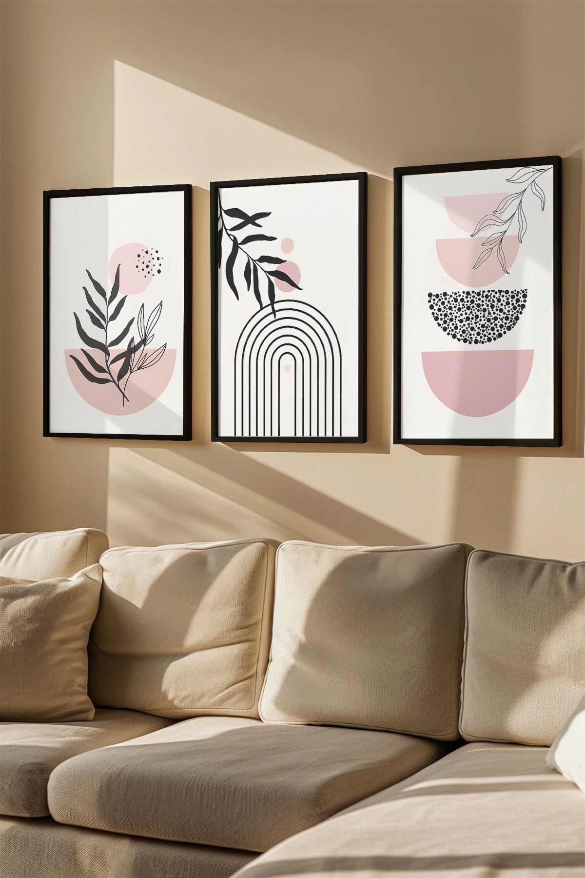 Conjunto de 3 Quadros Decorativos Multicolor com Moldura de Madeira Maciça - Arte Moderna para Parede 33x48cm