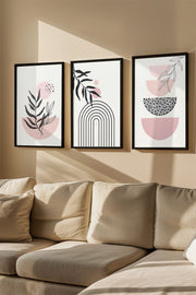 Conjunto de 3 Quadros Decorativos Multicolor com Moldura de Madeira Maciça - Arte Moderna para Parede 33x48cm