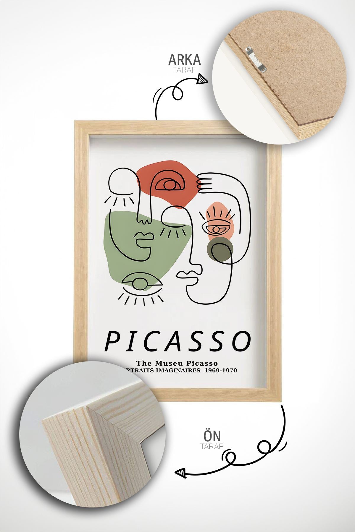 Quadro Decorativo Emoldurado em Madeira Maciça - Arte Multicolor 3 Peças 33x48cm