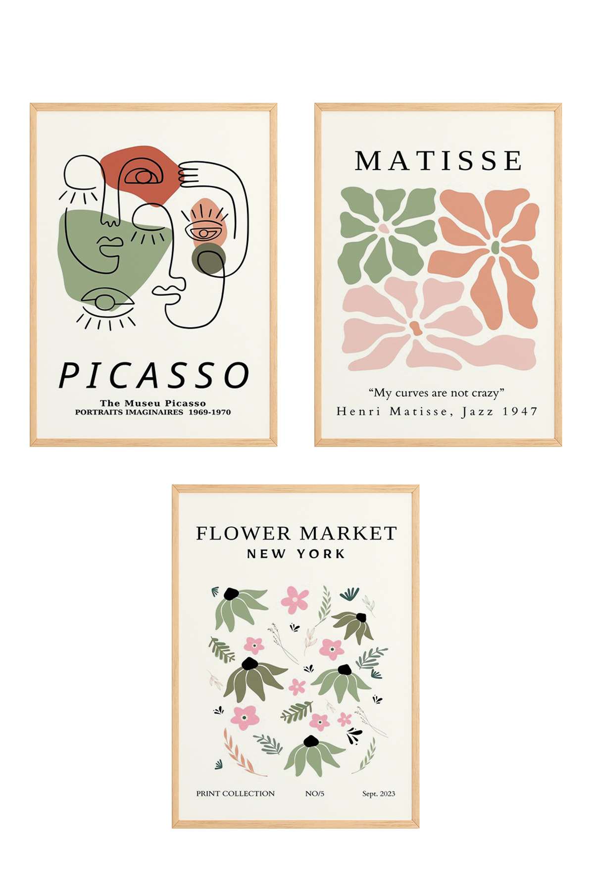 Quadro Decorativo Emoldurado em Madeira Maciça - Arte Multicolor 3 Peças 33x48cm