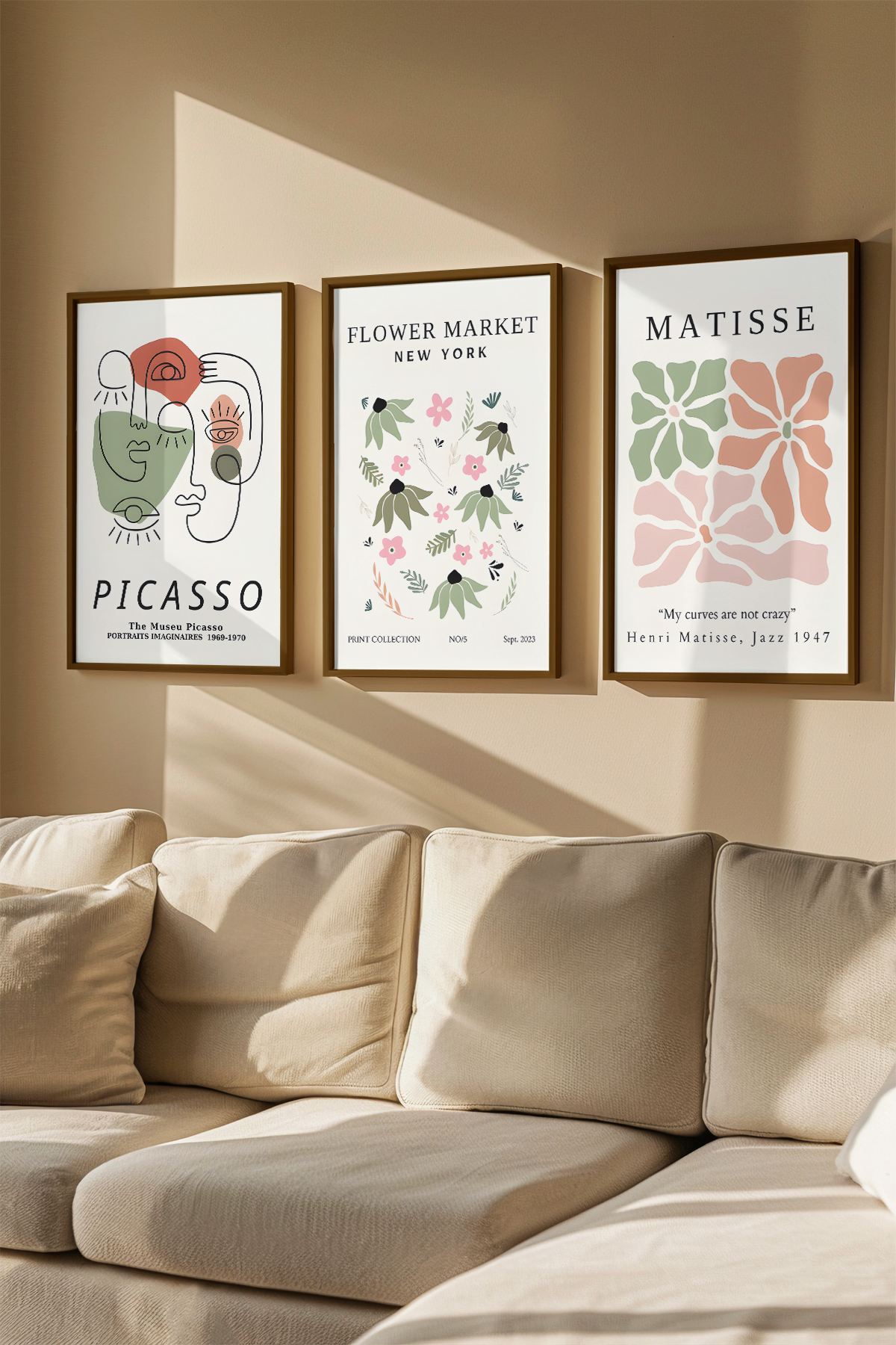 Quadro Decorativo Emoldurado Multicolor Artvmodel3-Kahve - 3 Peças em Madeira Maciça 33x48cm