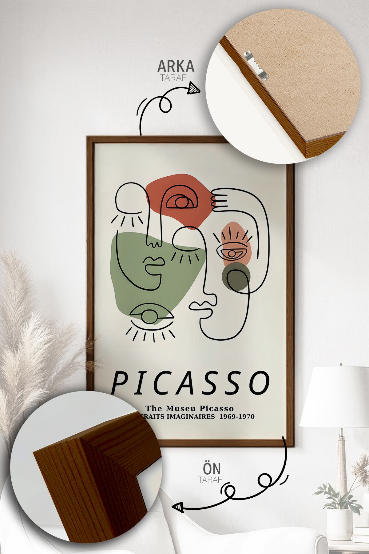 Quadro Decorativo Emoldurado Multicolor Artvmodel3-Kahve - 3 Peças em Madeira Maciça 33x48cm