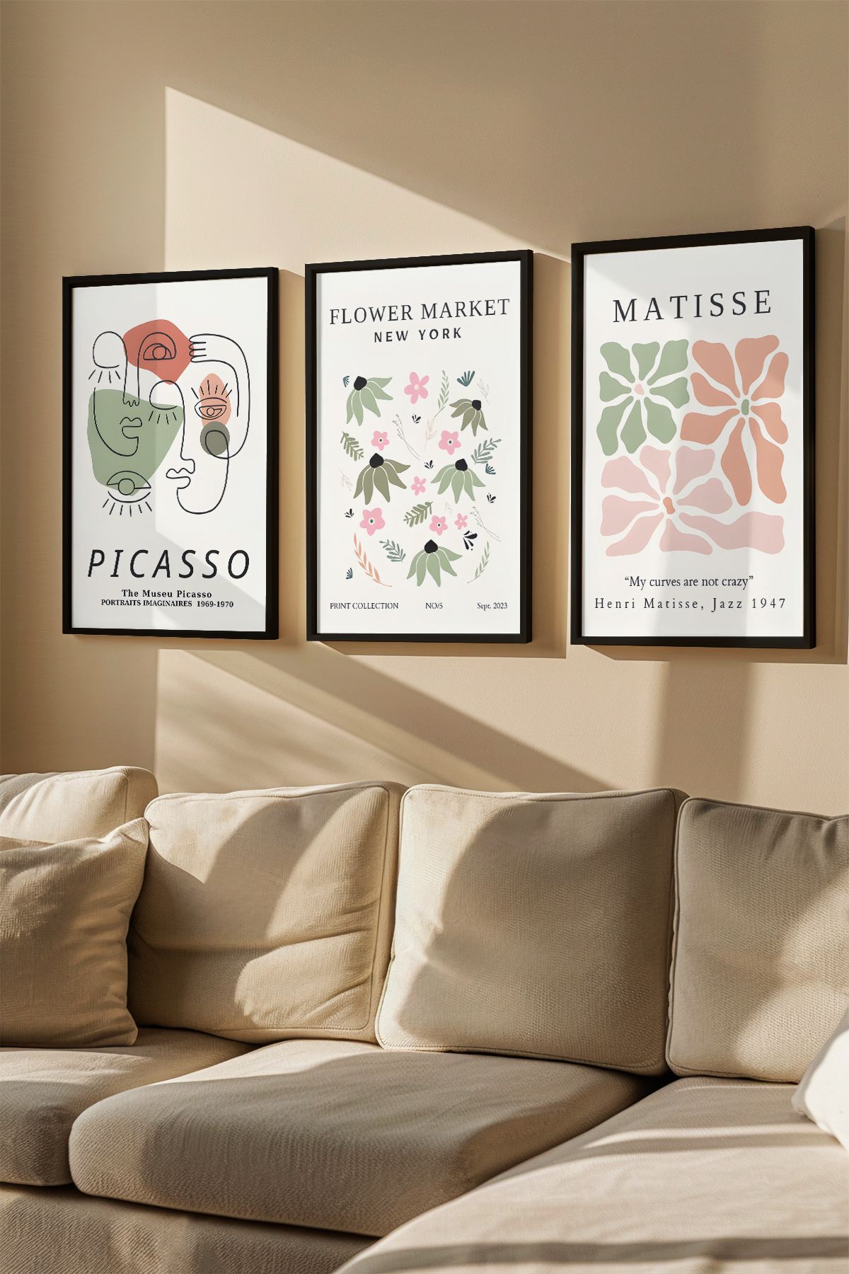 Quadro Decorativo Emoldurado Multicolor 3 Peças - Madeira Maciça 33x48cm