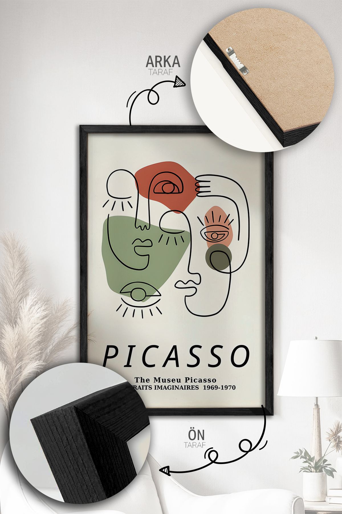 Quadro Decorativo Emoldurado Multicolor 3 Peças - Madeira Maciça 33x48cm