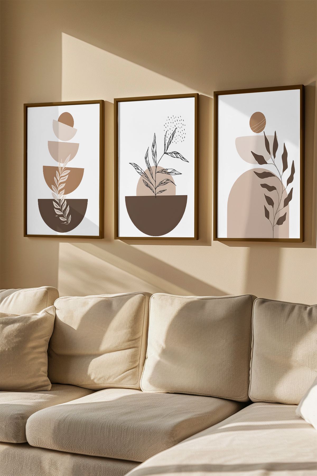 Quadro Decorativo Emoldurado Multicolor Artvmodel4-Kahve - 3 Peças em Madeira Maciça 33x48cm