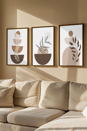 Quadro Decorativo Emoldurado Multicolor Artvmodel4-Kahve - 3 Peças em Madeira Maciça 33x48cm