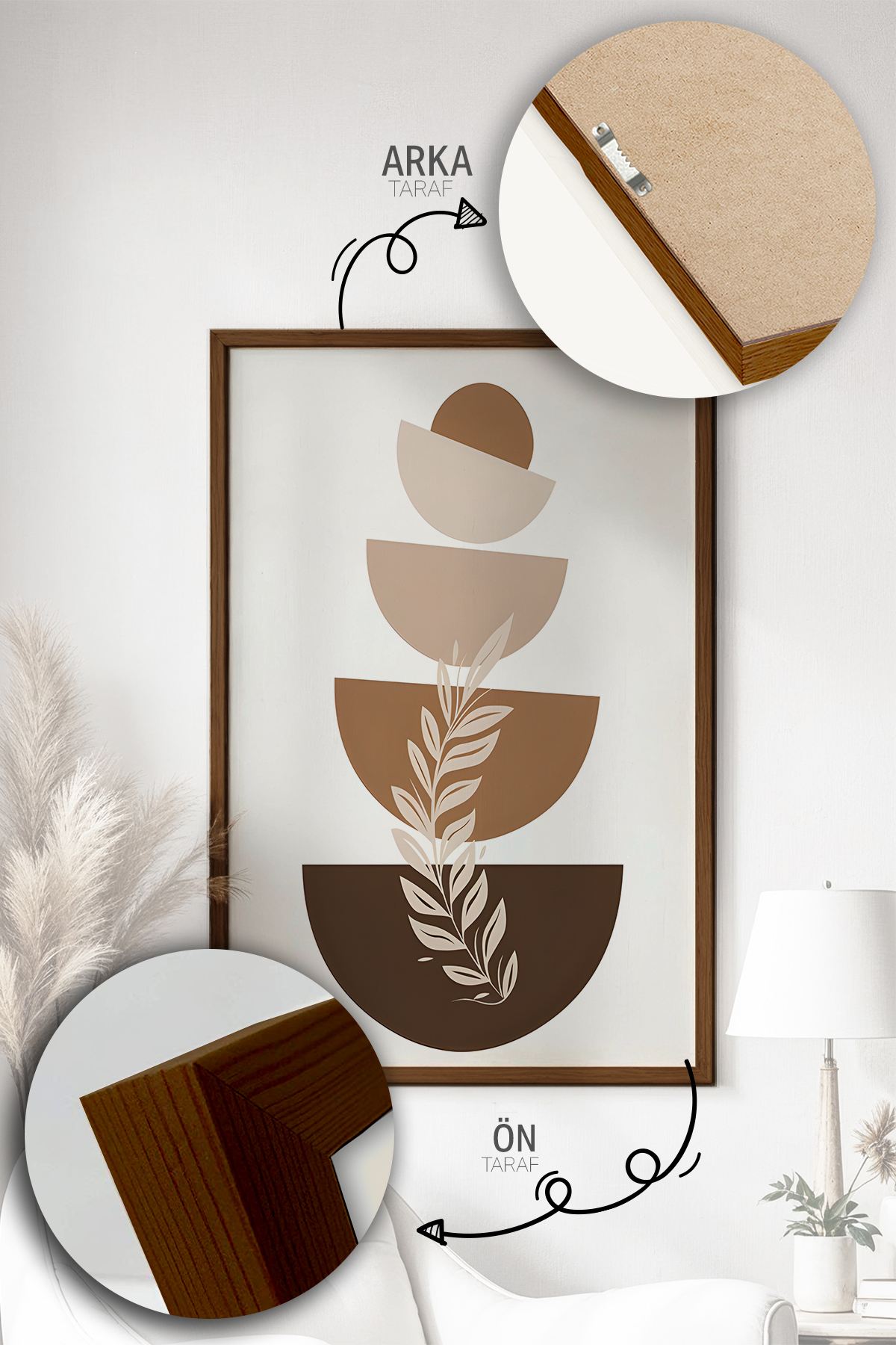 Quadro Decorativo Emoldurado Multicolor Artvmodel4-Kahve - 3 Peças em Madeira Maciça 33x48cm