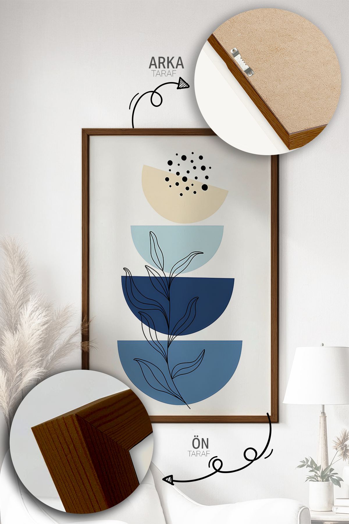 Quadro Decorativo Emoldurado Multicolor em Madeira Maciça - 3 Peças 33x48cm