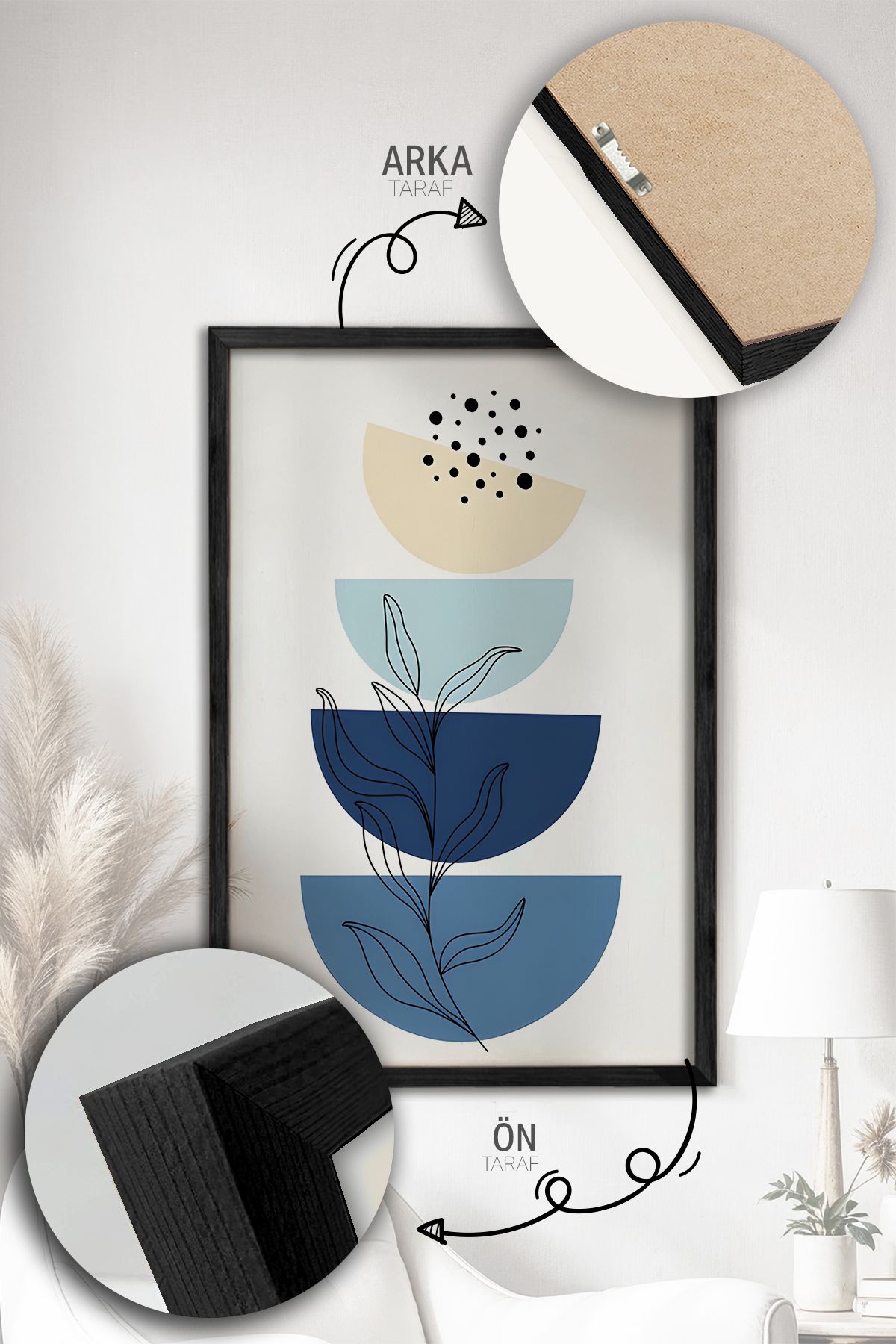 Quadro Decorativo Emoldurado Multicolor - 3 Peças em Madeira Maciça 33x48cm